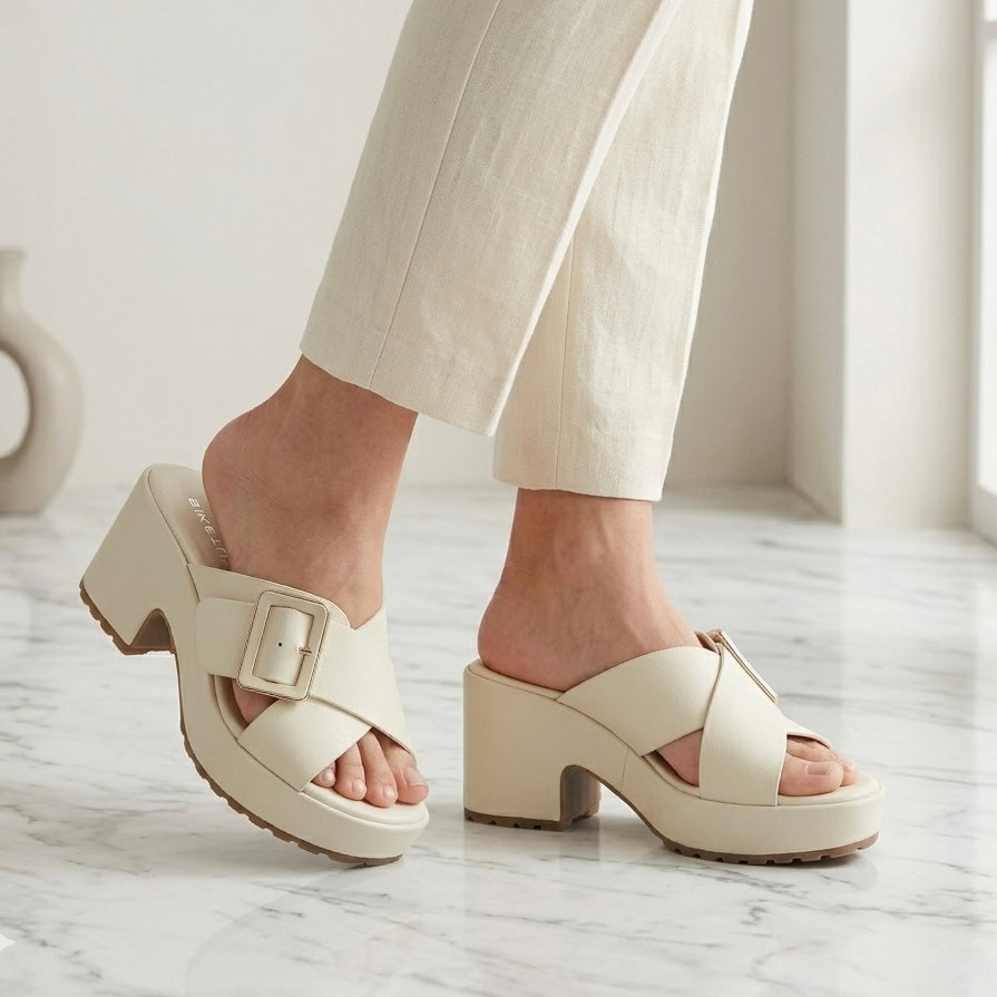 Nysa Chunky Platform Cross Peep Toe Block Heels - The Heels India