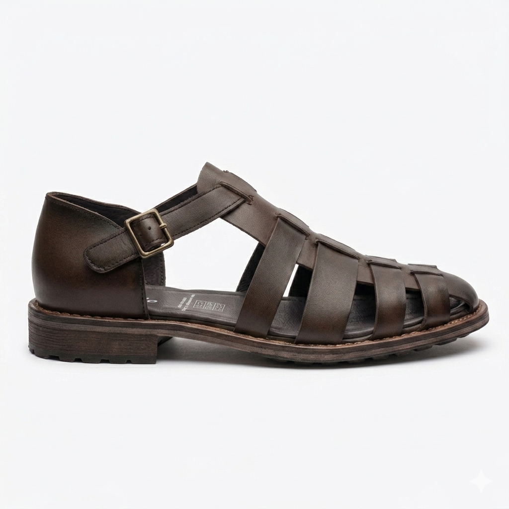 Romano Woven Leather Cage Sandals