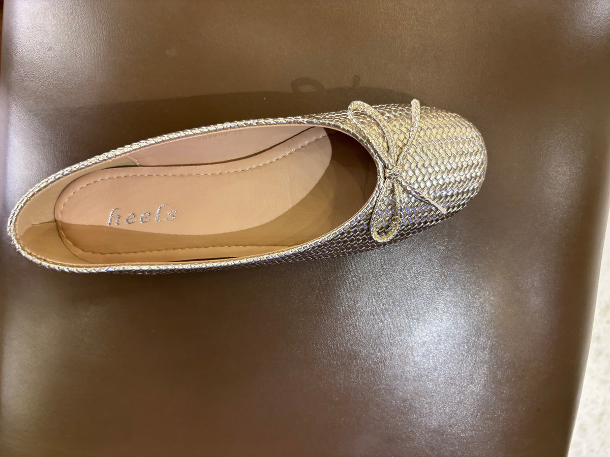 Sicily Cushioned Knit Bow Ballerinas in Gold - The Heels India