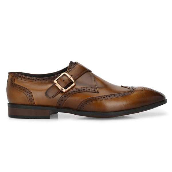 Franko Cognac Leather semi brogue monks