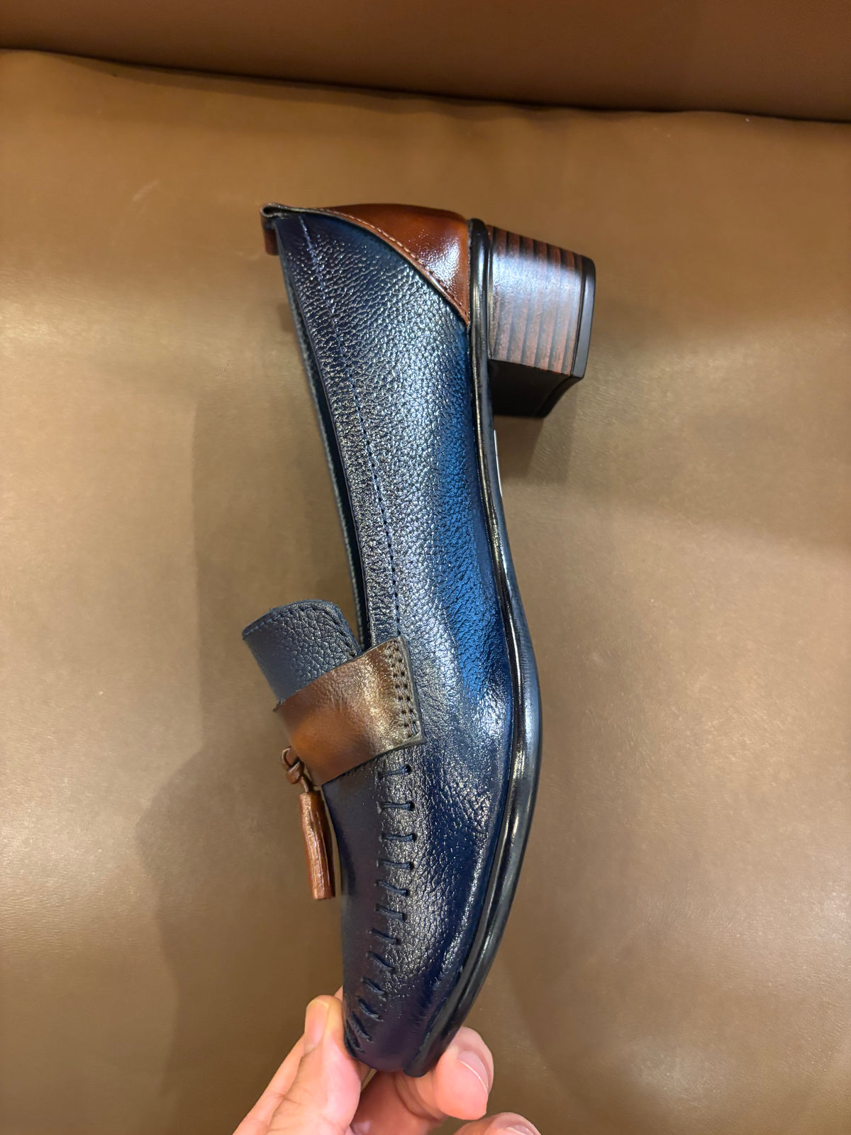 Fiona Leather Tassel Block Heel Loafers
