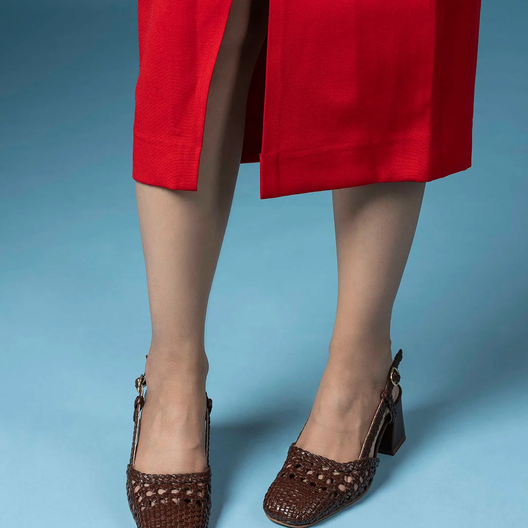 SIENNA Premium Leather Weaving Ankle Strap Block Heels