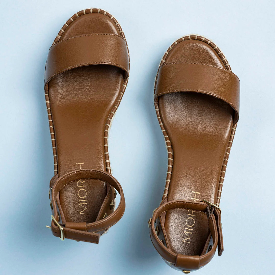 DIVINE Premium Leather Jute Wedge Heel Sandals