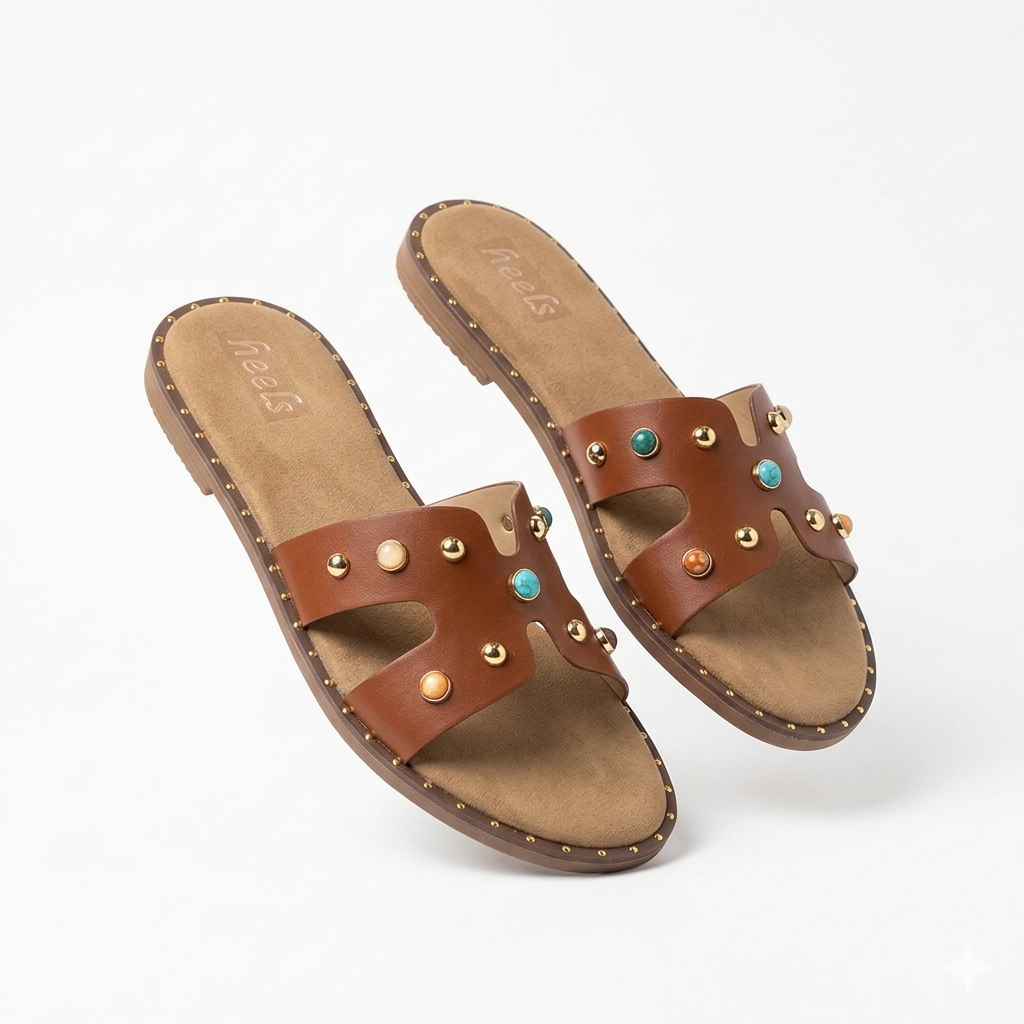 Alor Studded Embellished Summer Sliders - The Heels India