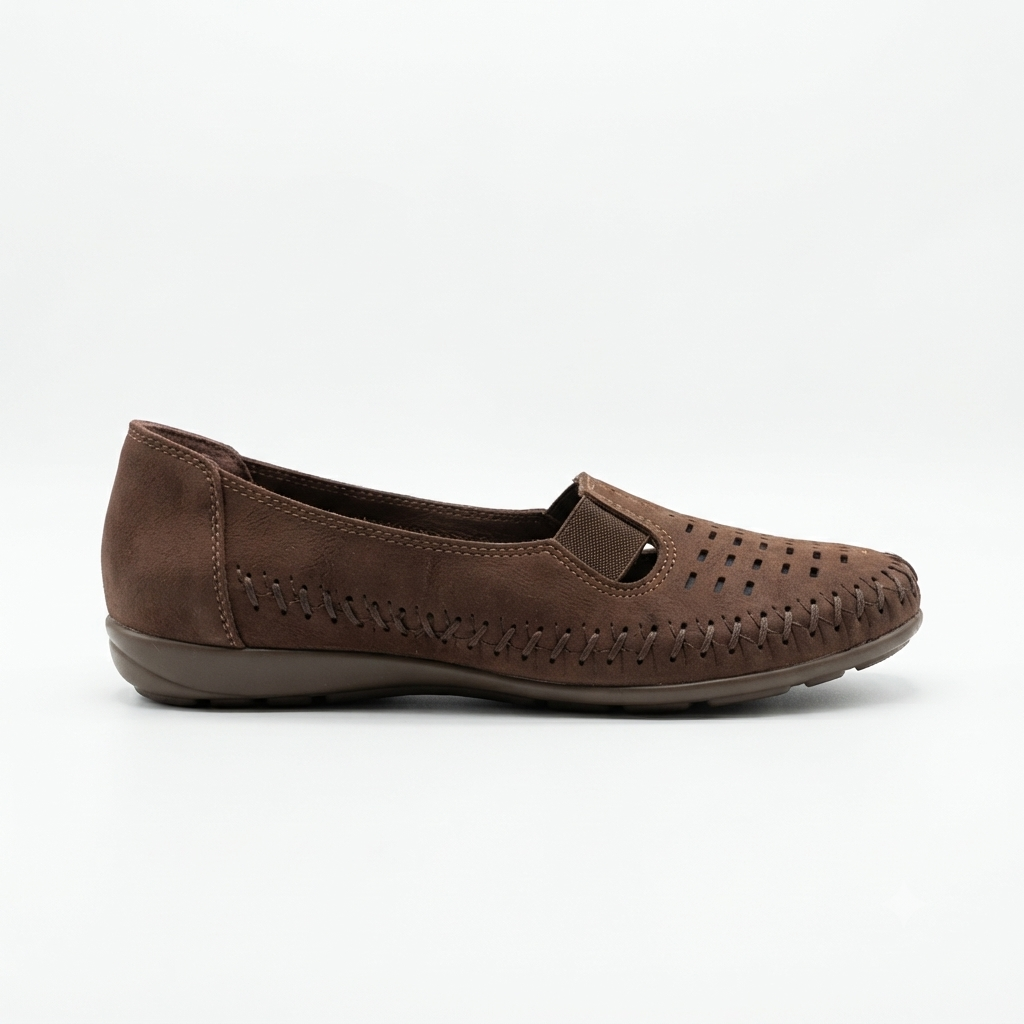 Paulina Nubuk Perforated Leather Ballerinas in Brown - The Heels India
