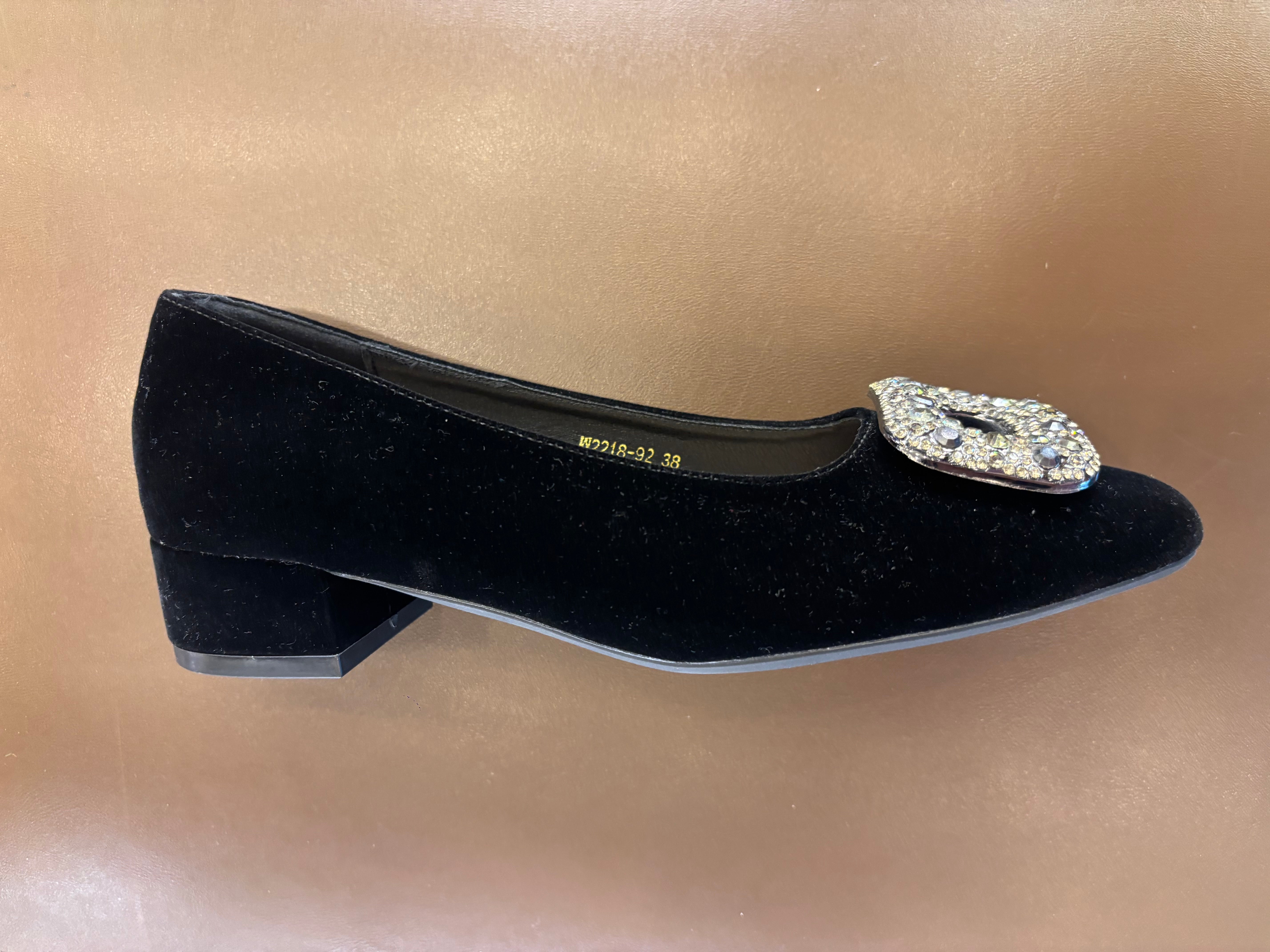 Eilish Velvet Block Heel Bling Pumps