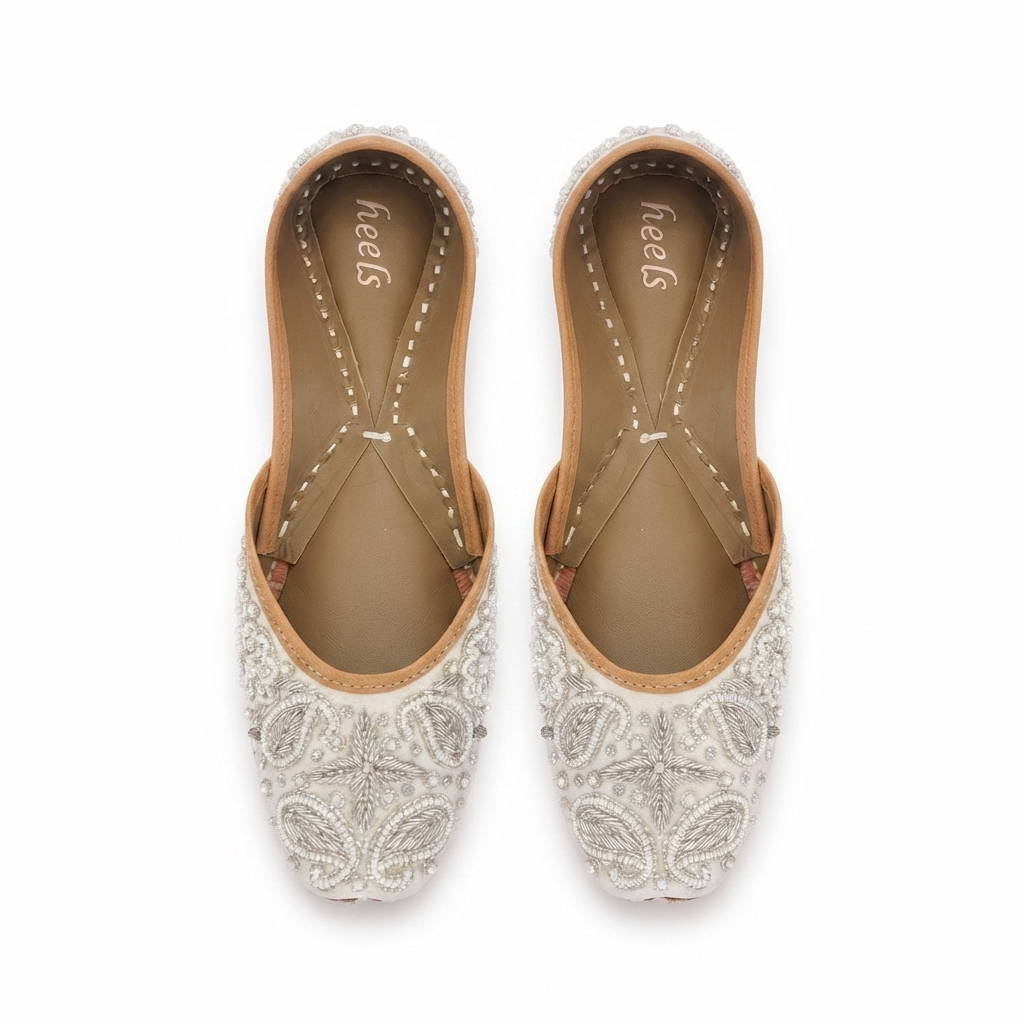 Chamak Handcrafted Leather Juttis Silver - The Heels India