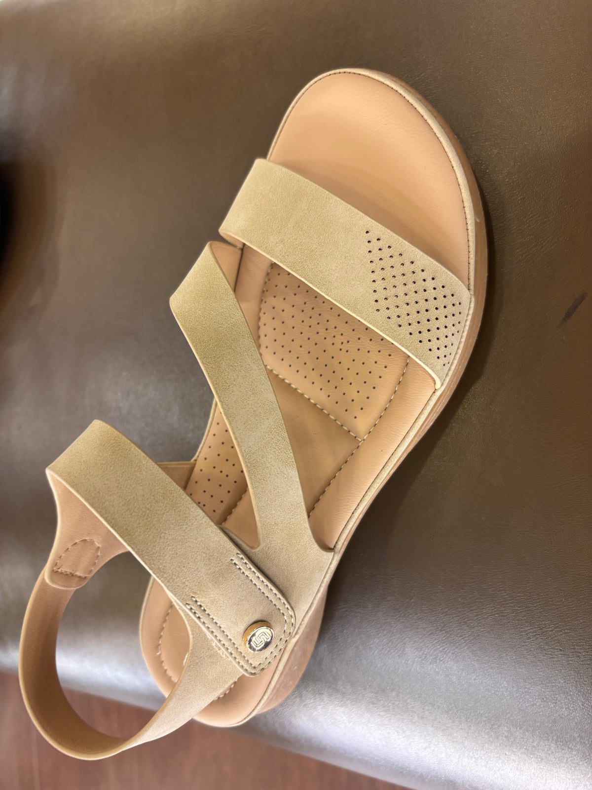 Crimson Comfort Strappy Velcro Sandals in Beige - The Heels India