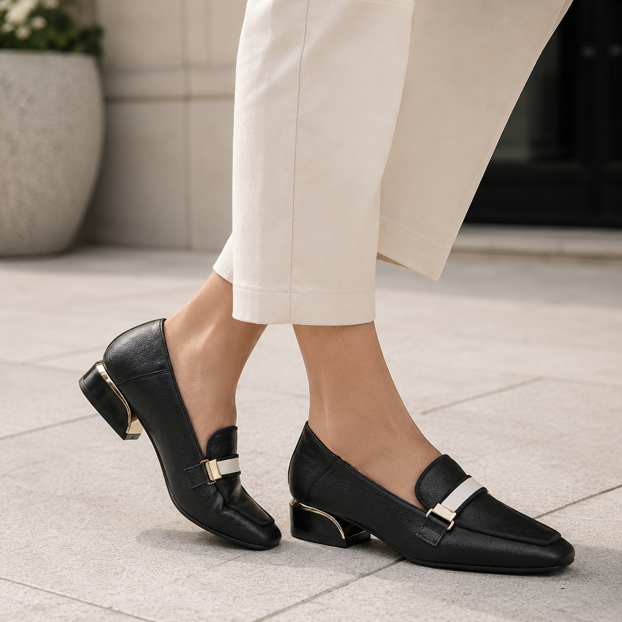 Melrose Premium Strap Block Heel Loafers