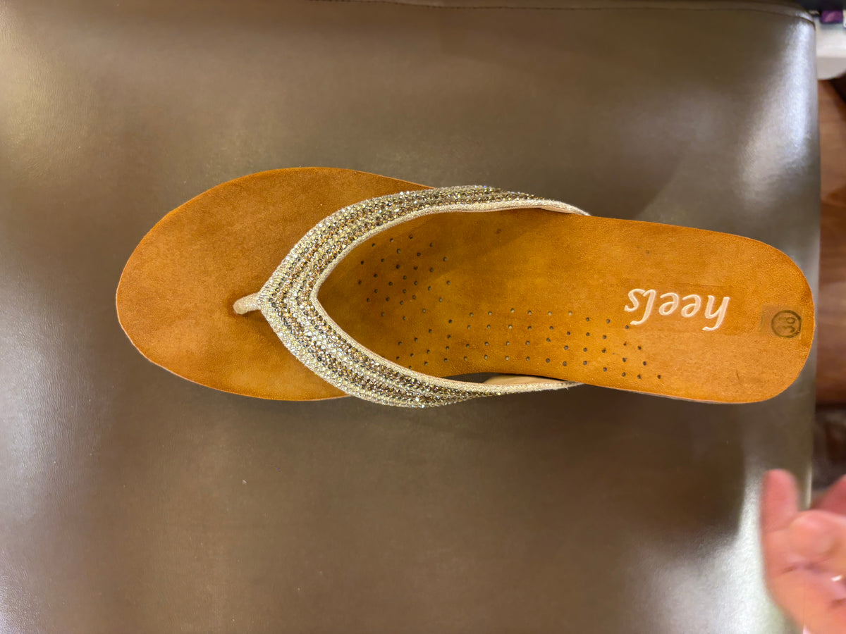 Chloe Bling V Strap Wedge Slippers in Gold - The Heels India