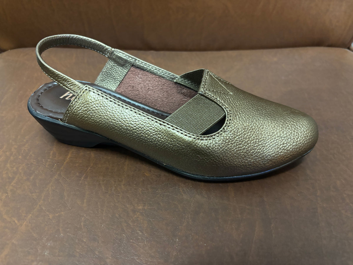 Ella Leather Back Elastic Wedge Heel Loafers in Bronze - The Heels India