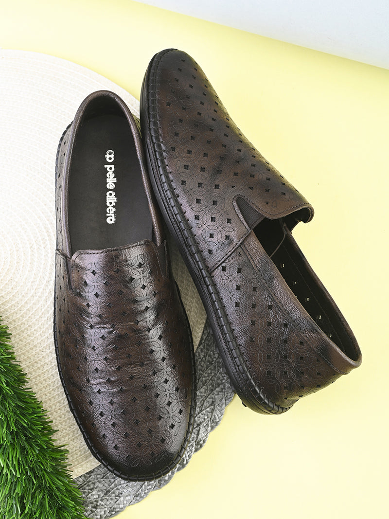 Romano Brown Leather Ethnic Slip ons