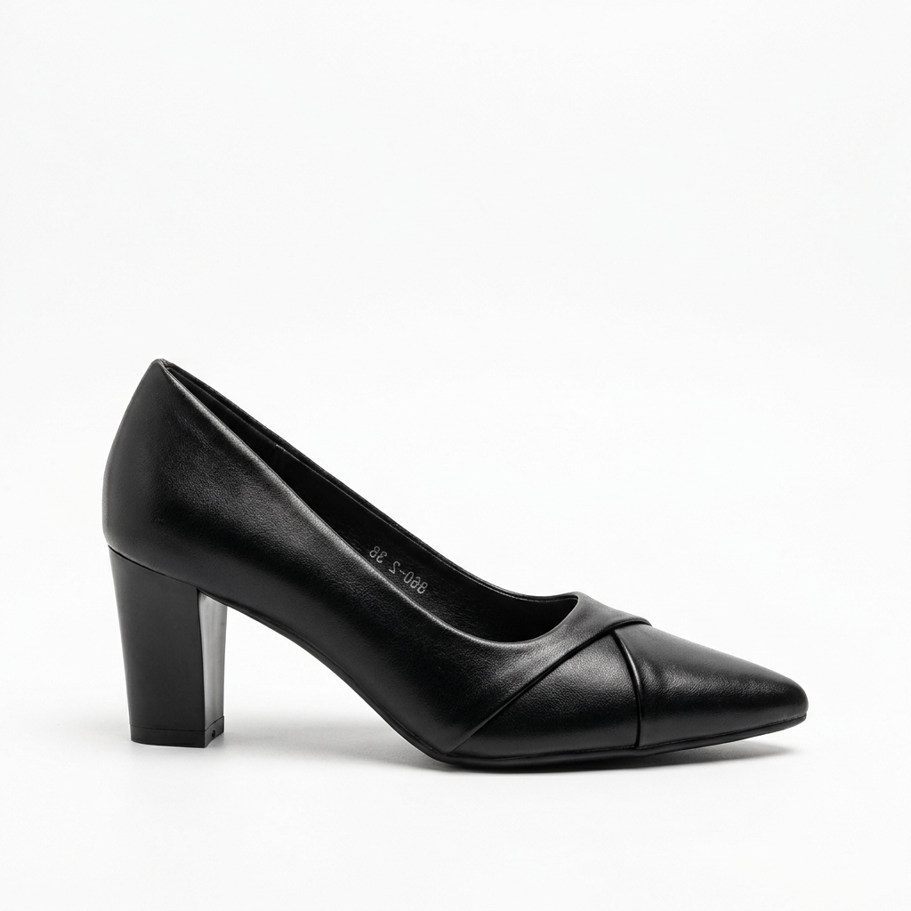Giulia Swirl Block Heel Pointed Stilettos in Black - The Heels India