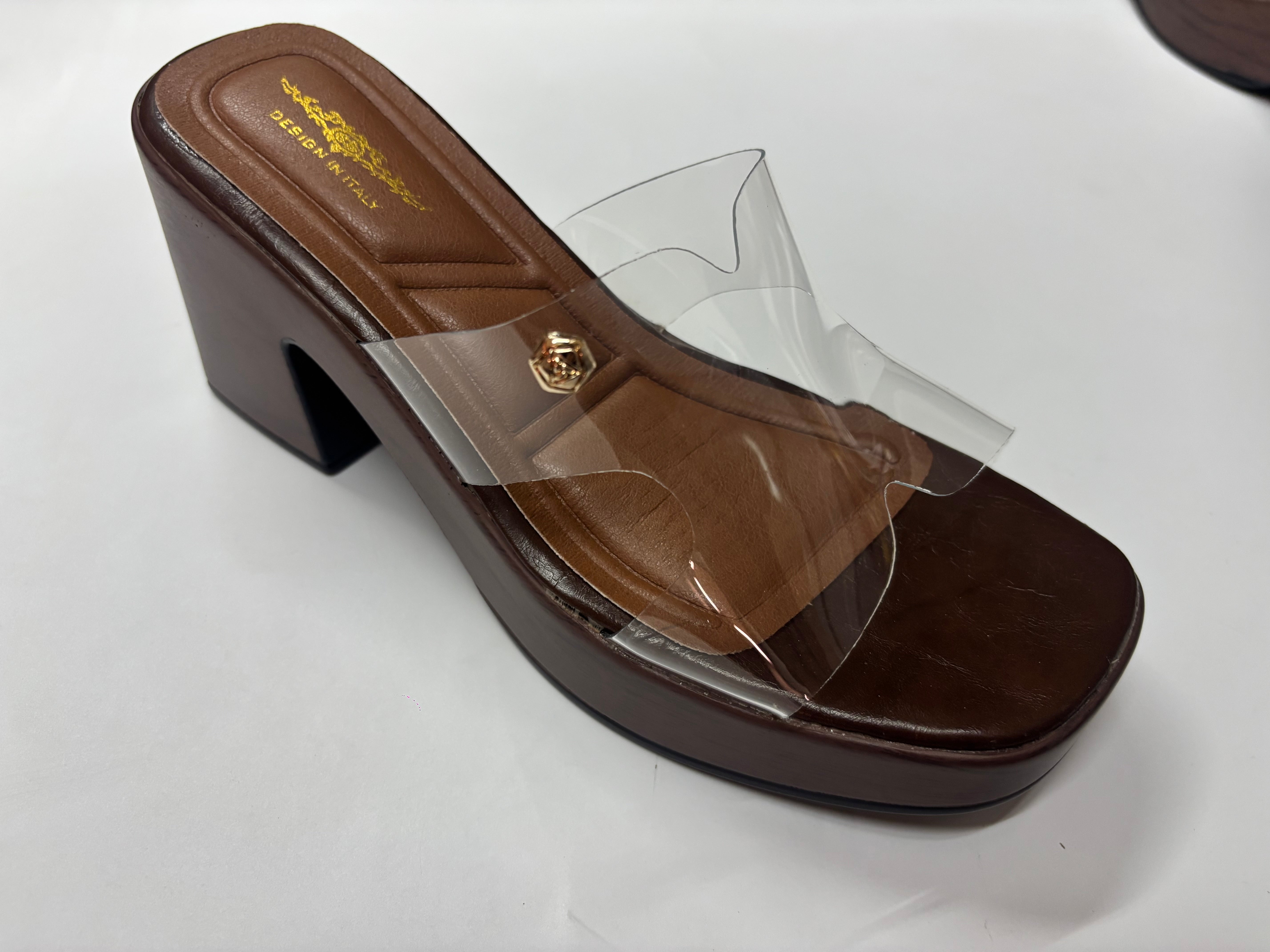 Elsa Platform Transparent Peep Toe Block Heels