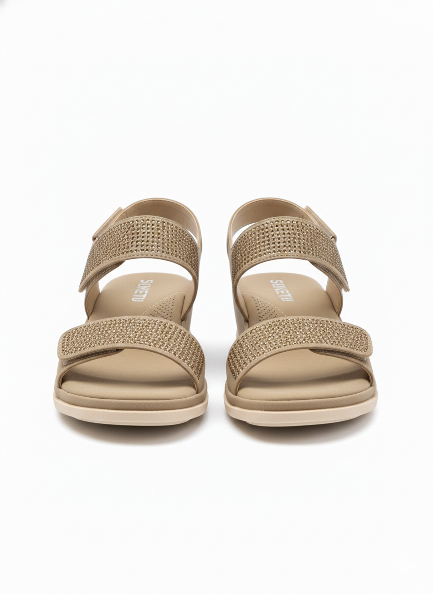 Merali Cushioned Velcro Double Strap Wedge Heel Sandals - The Heels India
