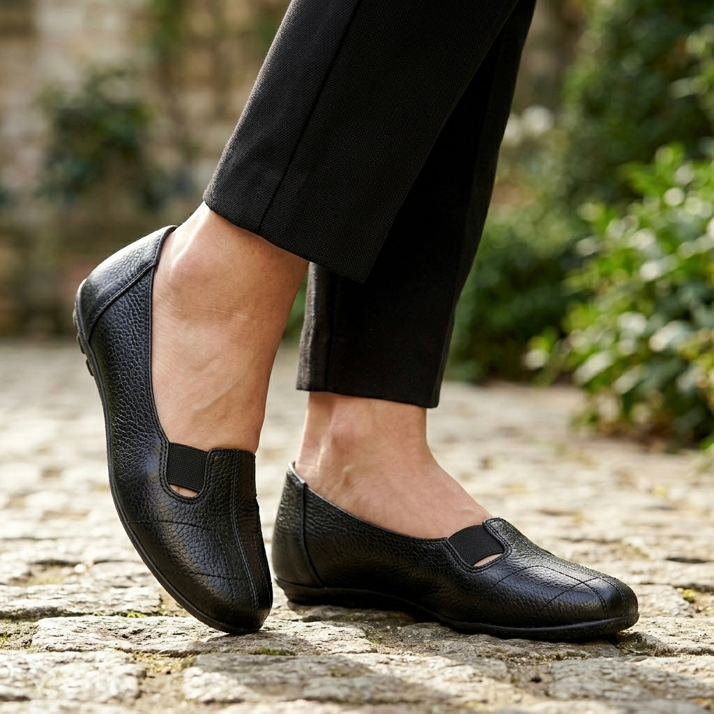 Ellie Classic Stitched Leather Elastic Ballerinas - The Heels India