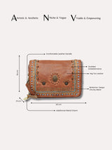 Savio: Leather Embellished Cognac Crossbody Flap Bag