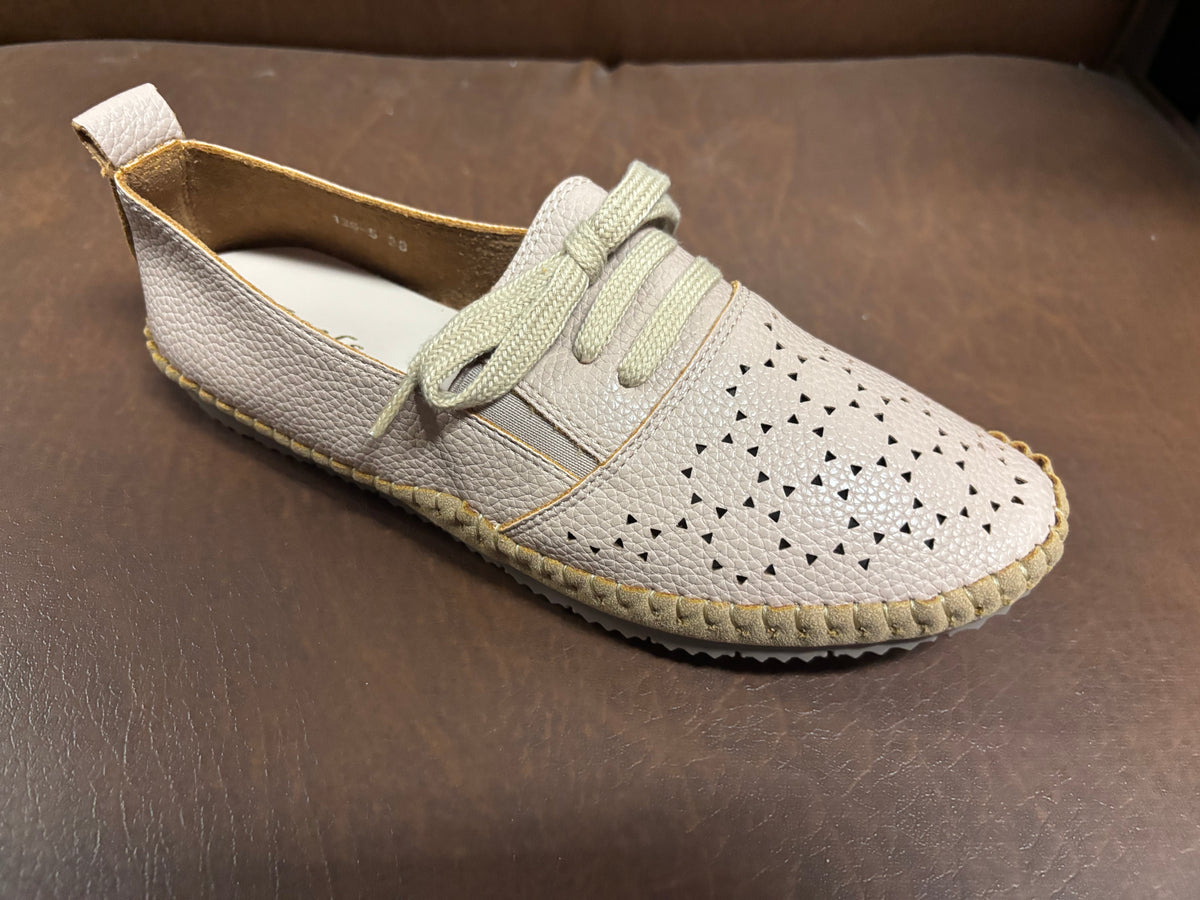 Iris Perforated Cushioned Lace Up Espadrille Loafers in Apricot - The Heels India