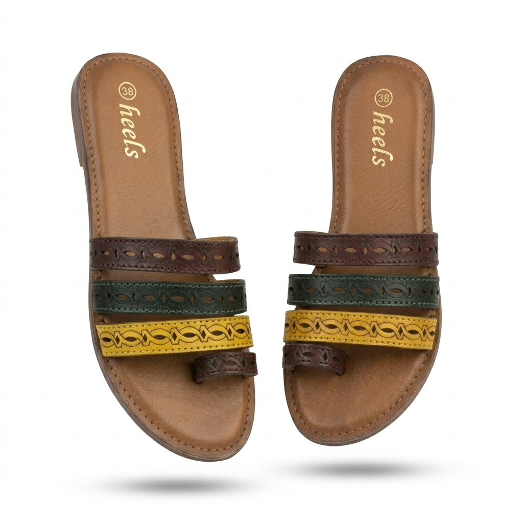 Delma Leather Strap Thumb Flat Sliders