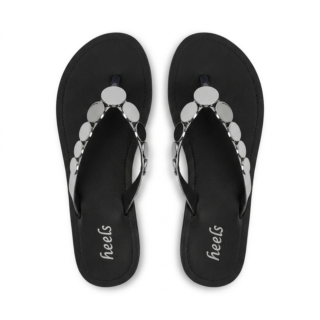 Nicolette Cushioned Coin V Strap Slippers - The Heels India