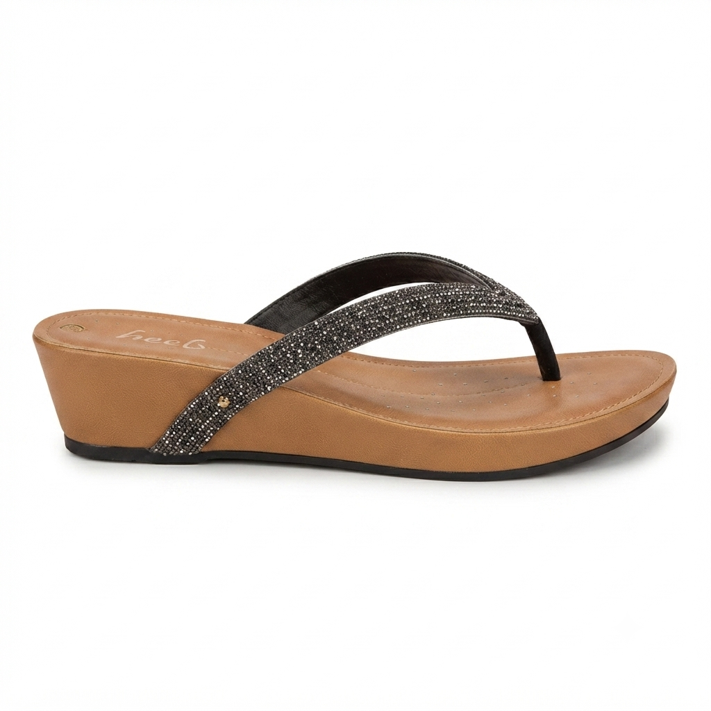 Mila Cushioned Bling V Strap Wedge Slippers