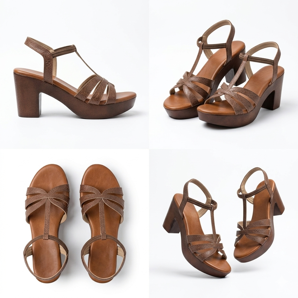 Snake Texture T-Strap Platform Block Heel Sandal – Brown