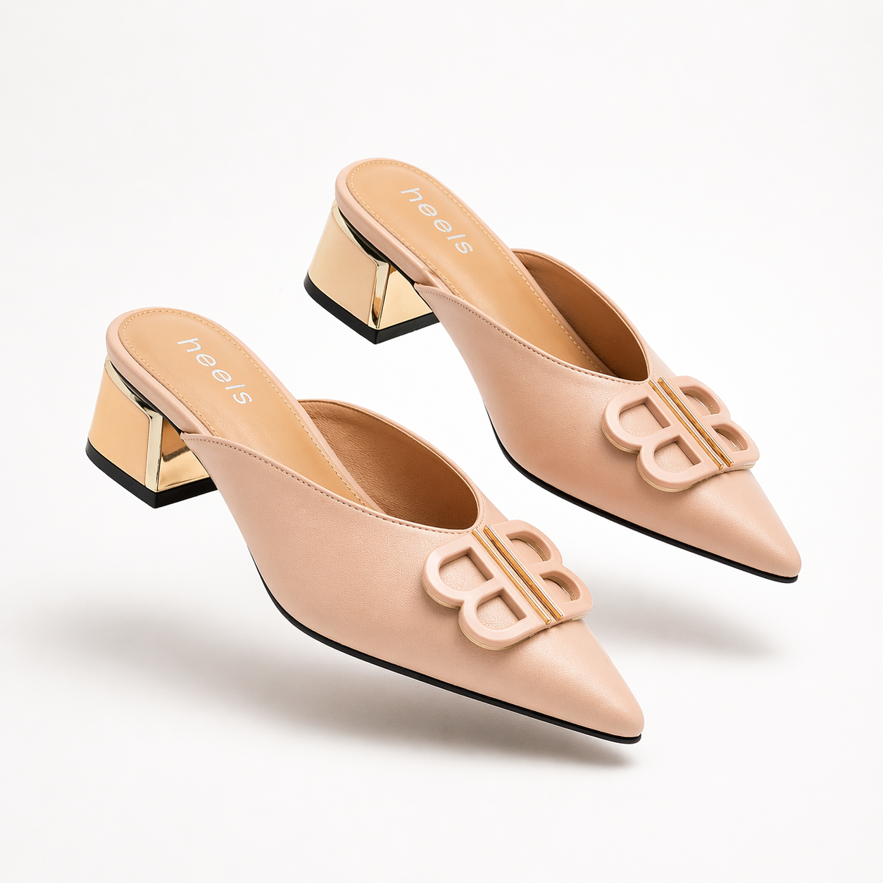 Linda Mid Heel Cushioned Back Open Pointed Mules