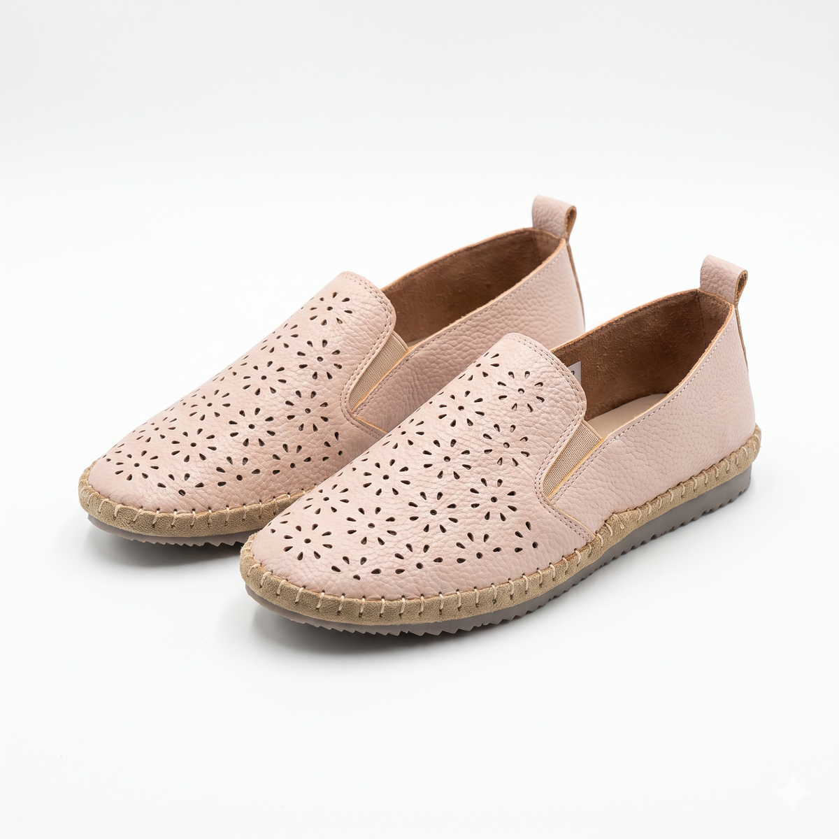 Marbella Summer Perforated Cushioned Espadrille Loafers in Apricot - The Heels India