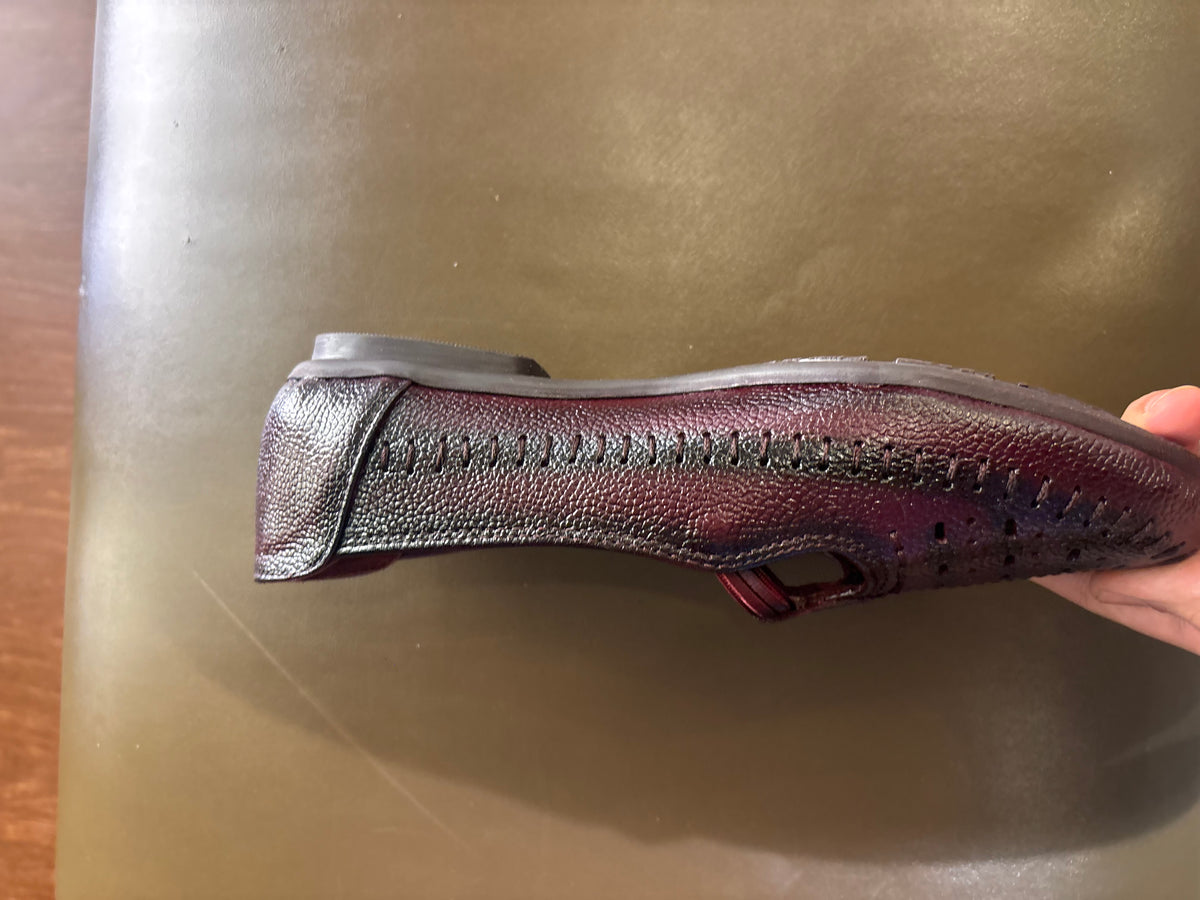 Nida Leather Elastic Perforated Loafers in Maroon - The Heels India