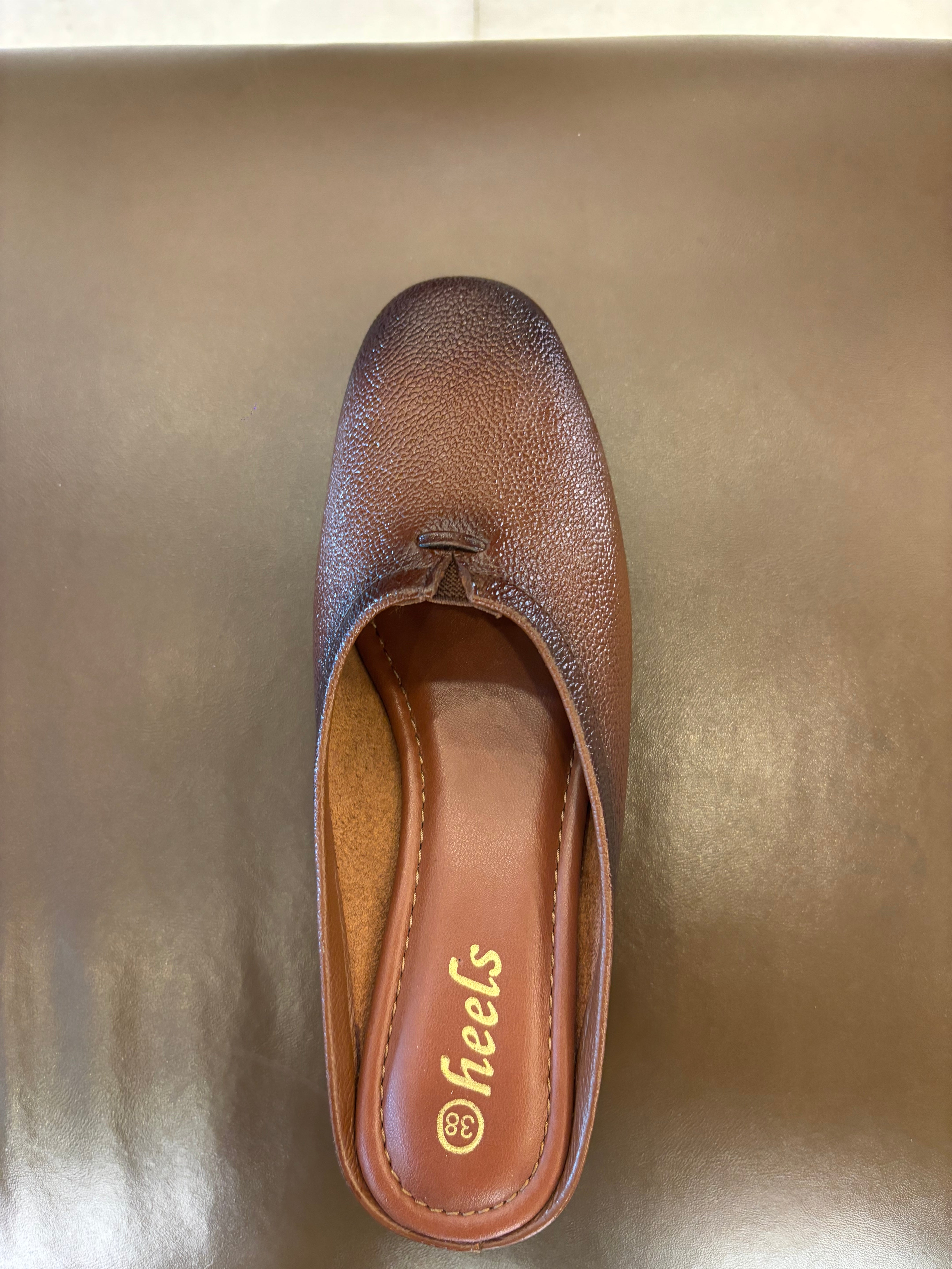 Cherie Leather Back Open Wedge Heel Mules