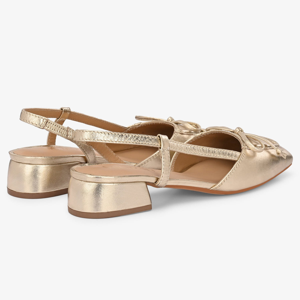 LUSTRE Metallic Leather Sling Back Mid Heels