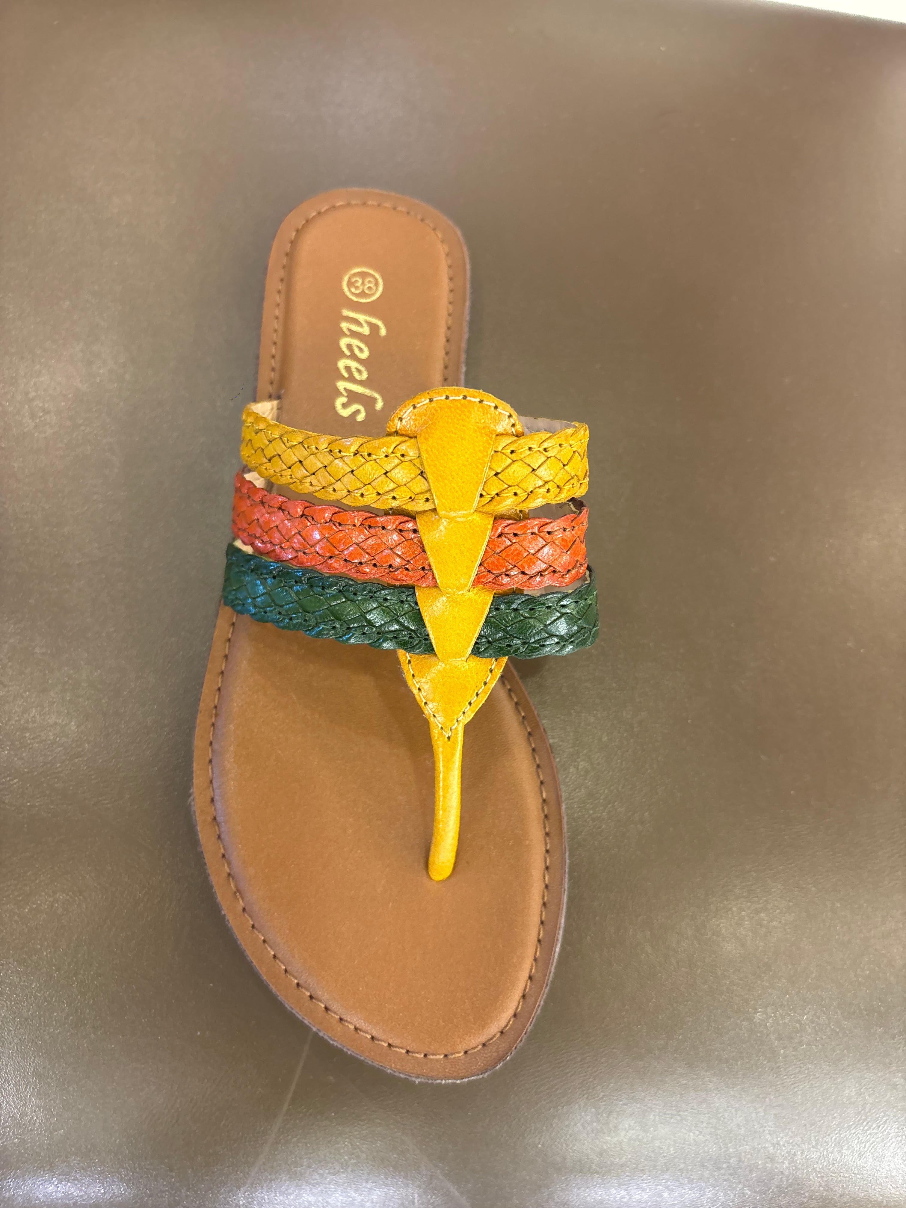Kylie Leather Woven Strap Flat Slippers