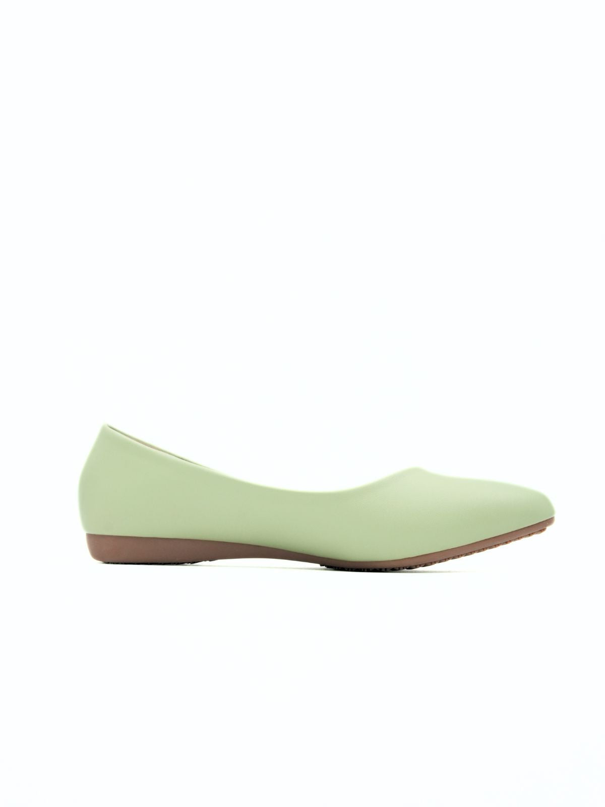 Light green flat shoe on a white background