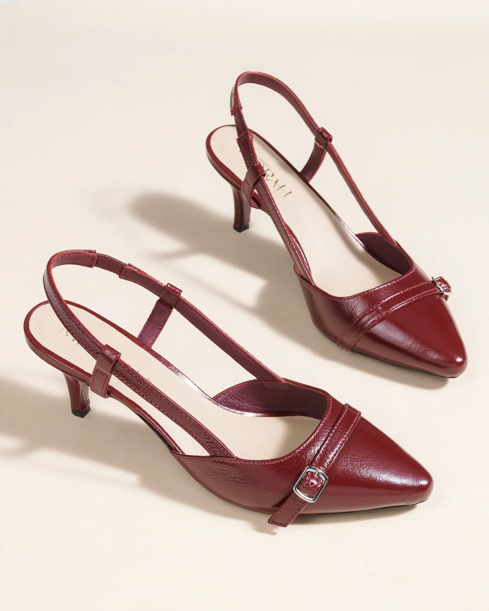 MINDY Premium Leather Patent Kitten Heel Pumps - The Heels India