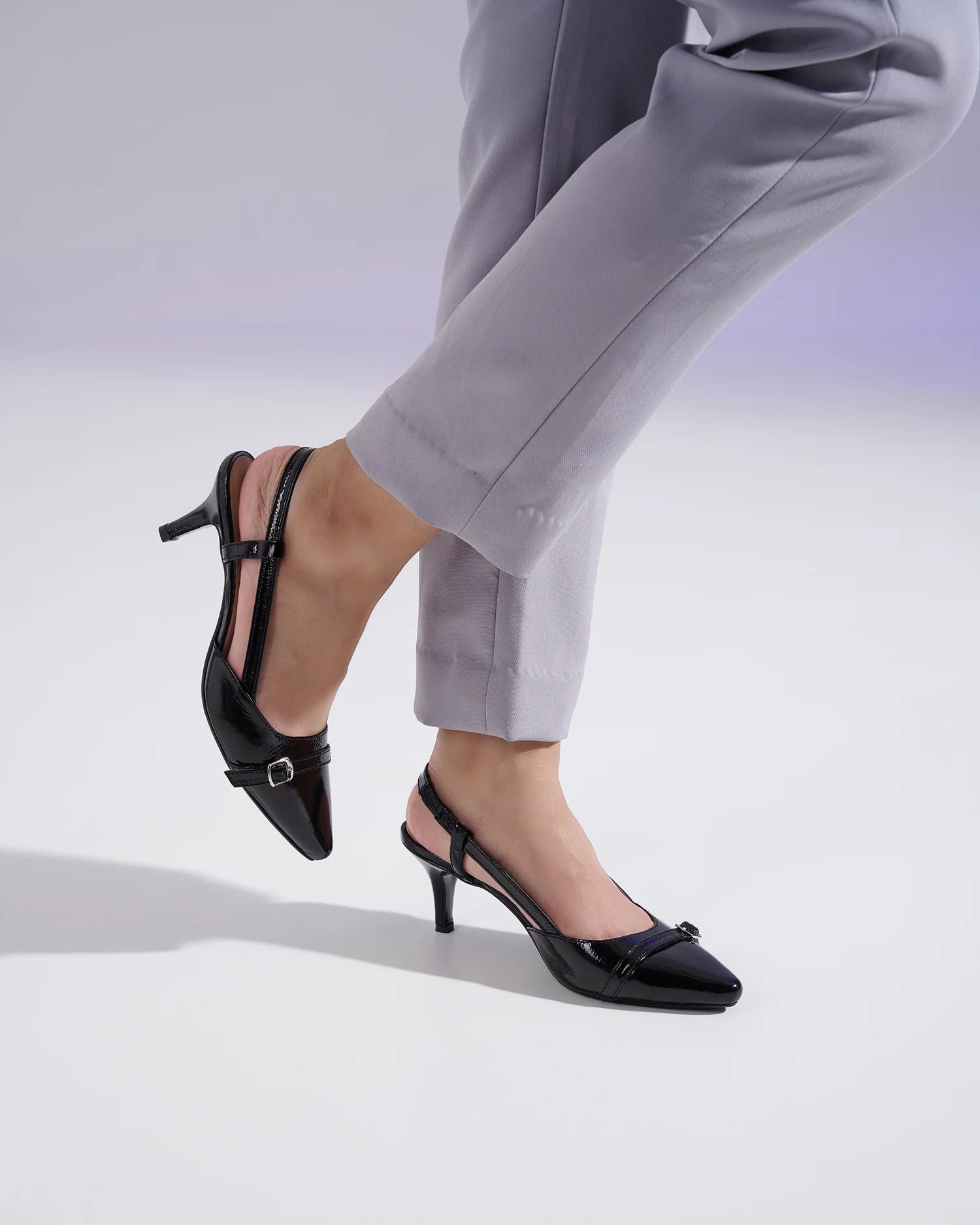 MINDY Premium Leather Patent Kitten Heel Pumps - The Heels India