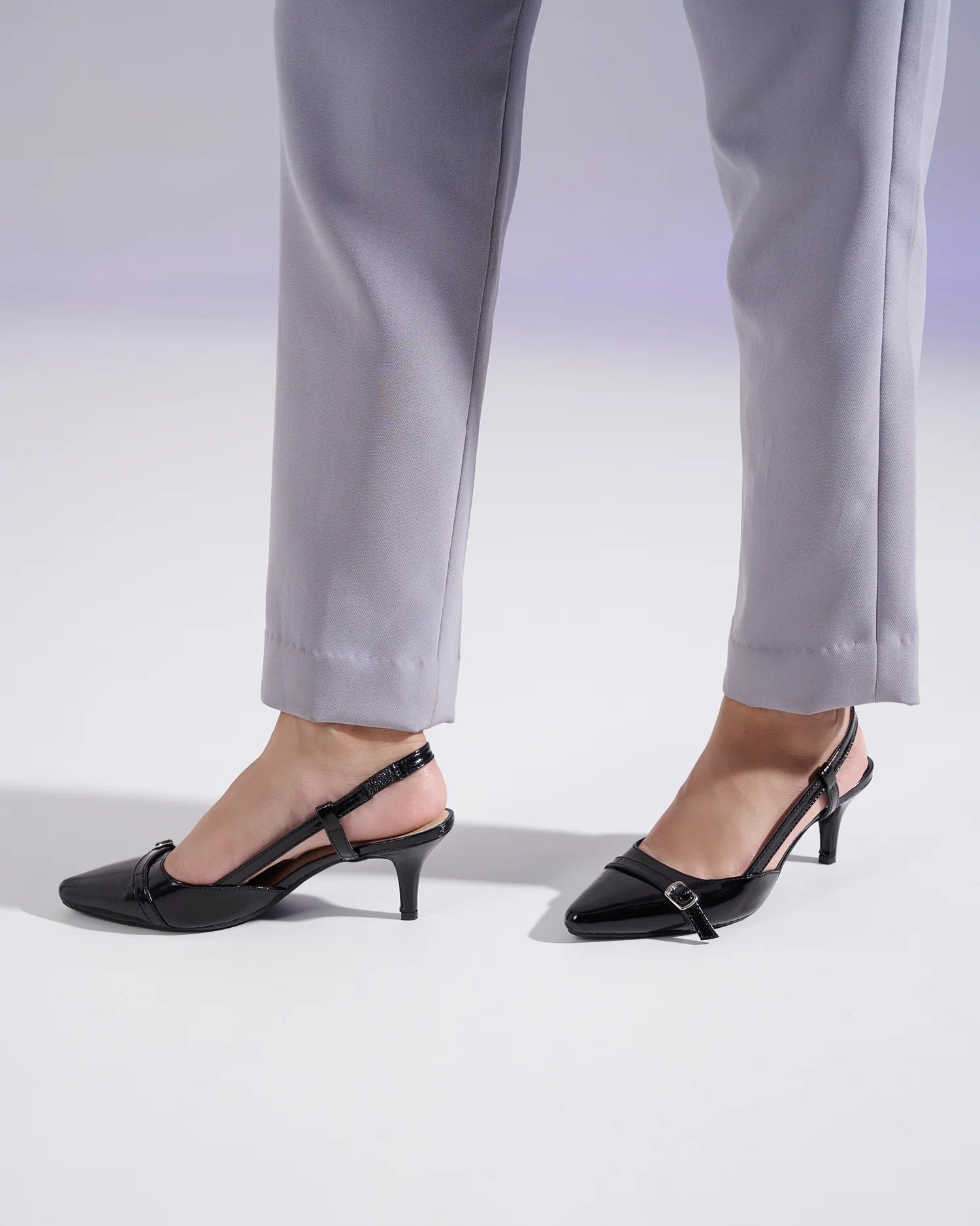 MINDY Premium Leather Patent Kitten Heel Pumps - The Heels India