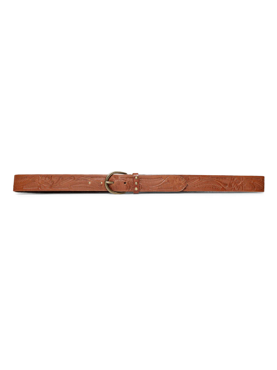 Cognac Hand-tooled Design Leather Belt