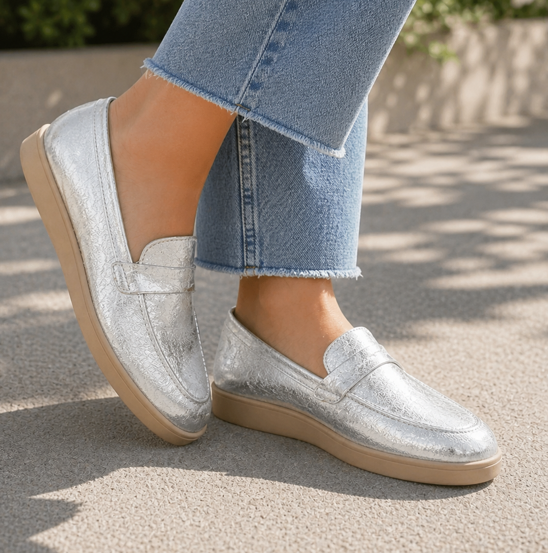 Darcy Shimmer Leather Slip On Loafers