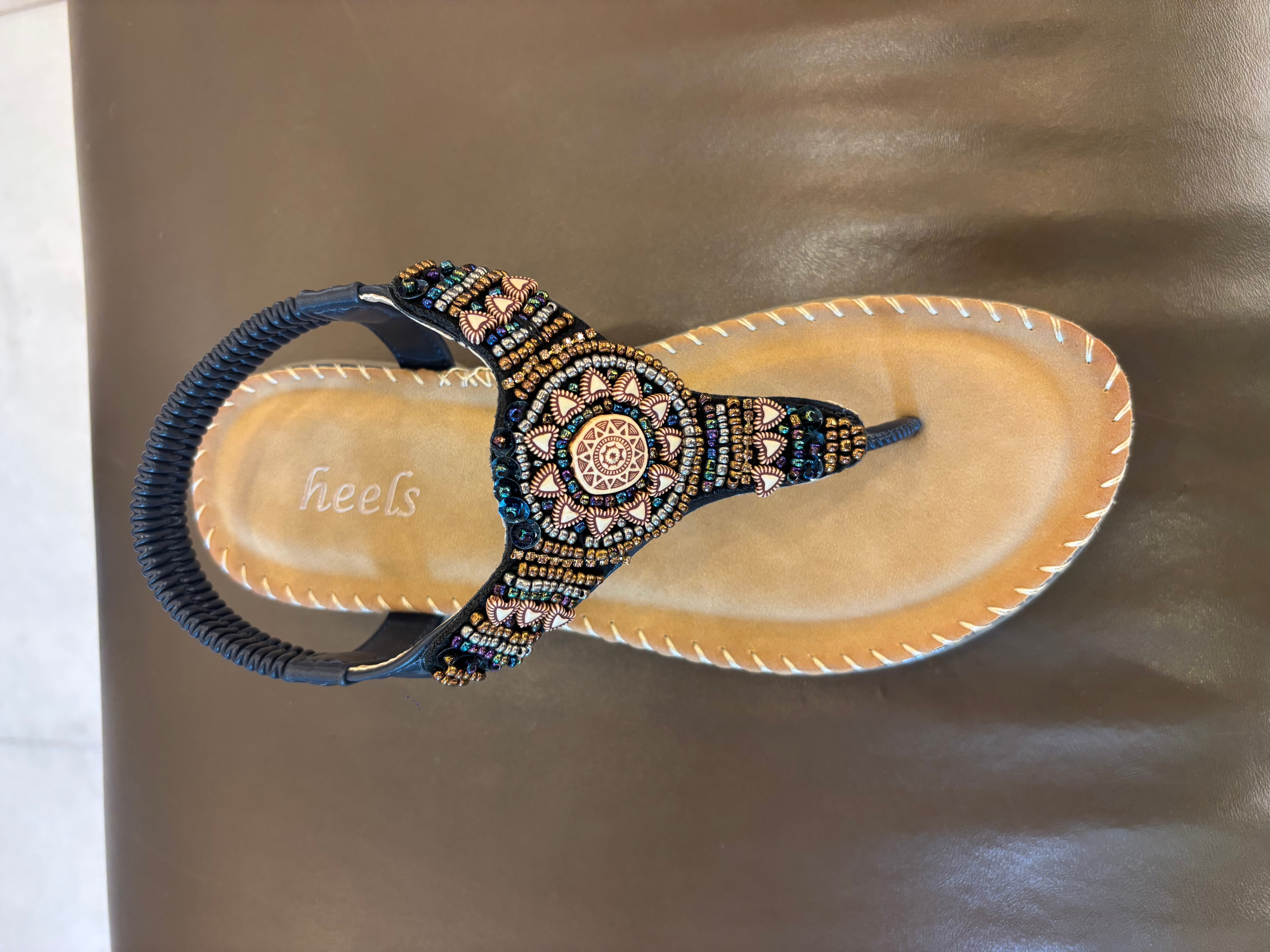 Crimson Embellished Comfort Back Elastic Sandals