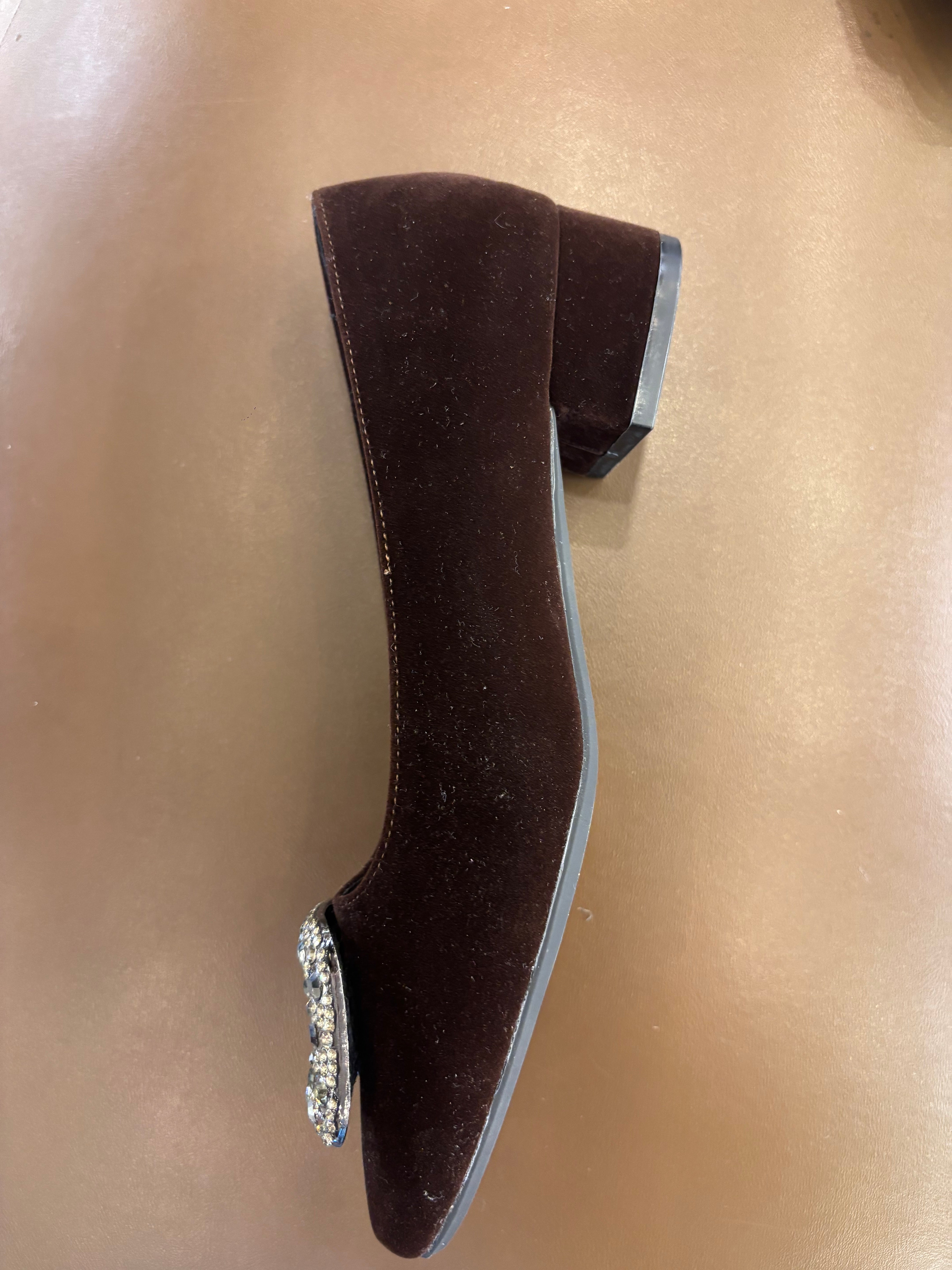 Eilish Velvet Block Heel Bling Pumps - The Heels India