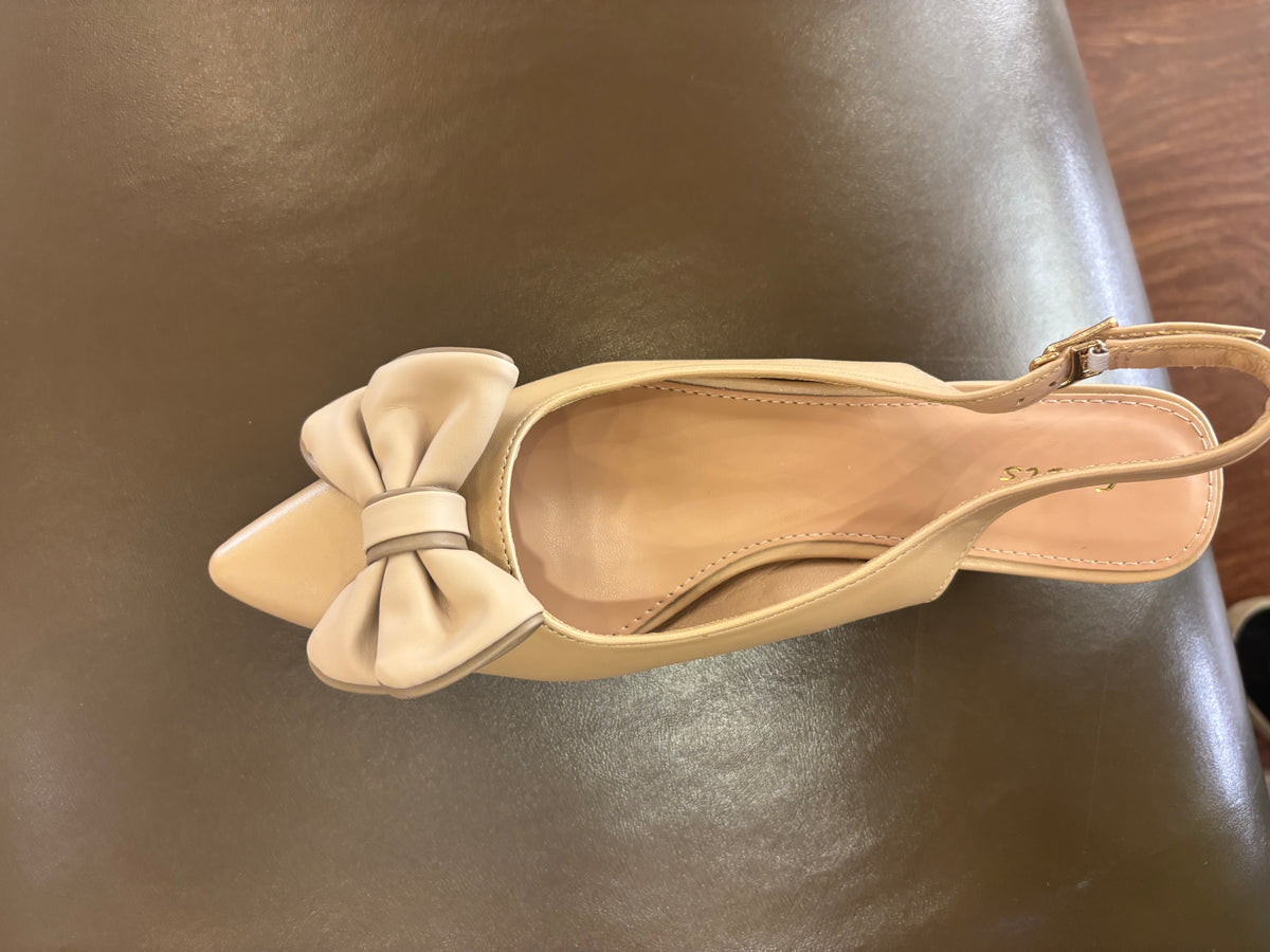 Brie Bow Mini Premium Slingback Kitten Heels in Dark Beige - The Heels India