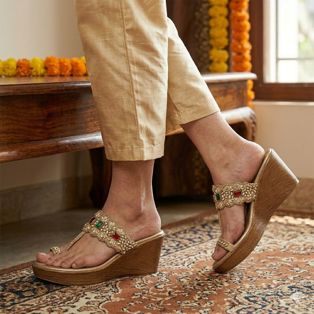 Noor Embellished Ethnic Fancy Wedge Heels - The Heels India