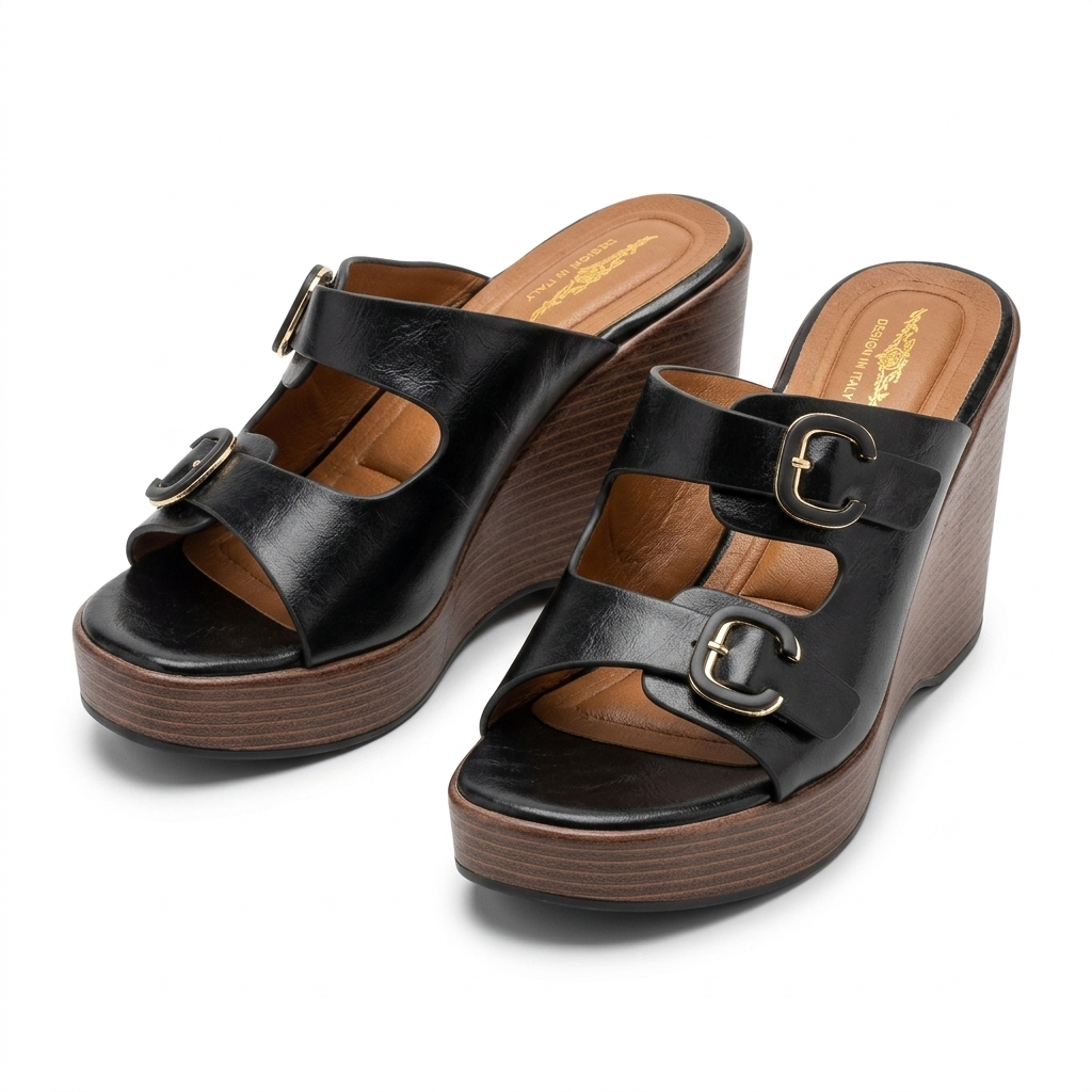 Beryl Platform Double Strap Wedge Heels