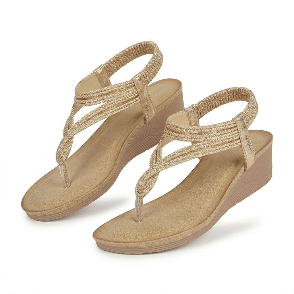 Cindy Wedge Back Elastic Crochet Sandals