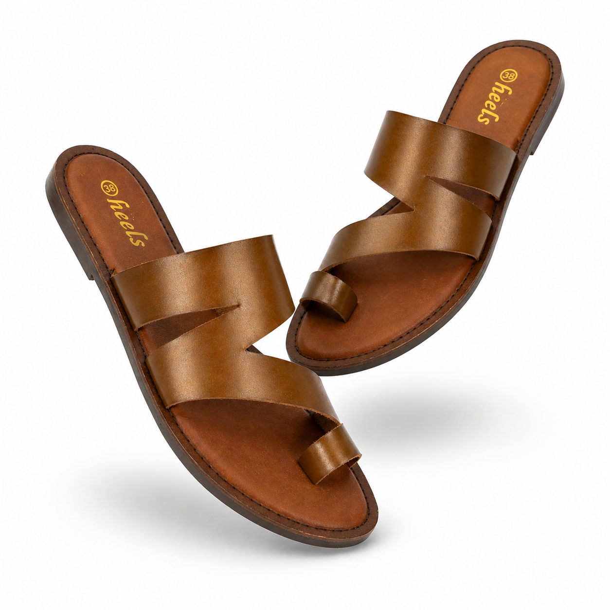 Melanie Leather Thumb Strap Flat Sliders