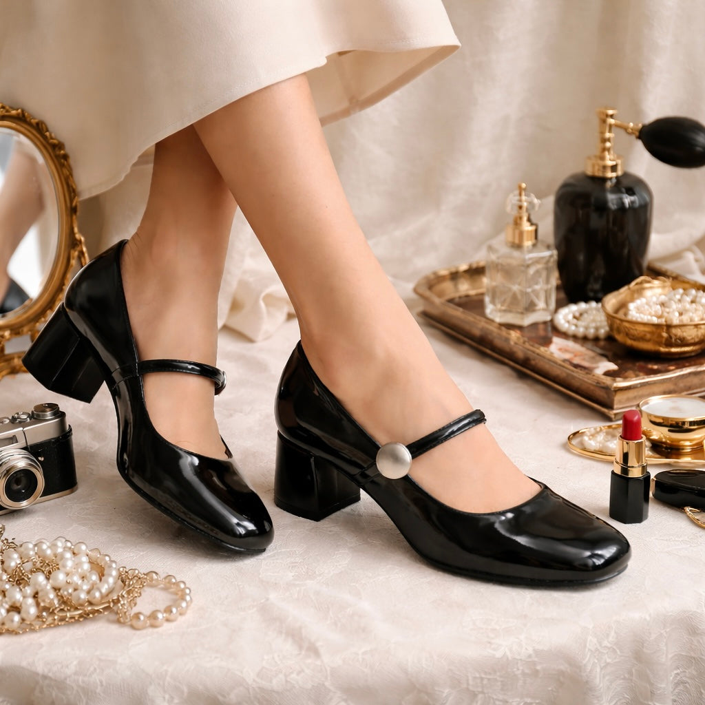 Emma Premium Patent Leather Mary Jane Block Heels