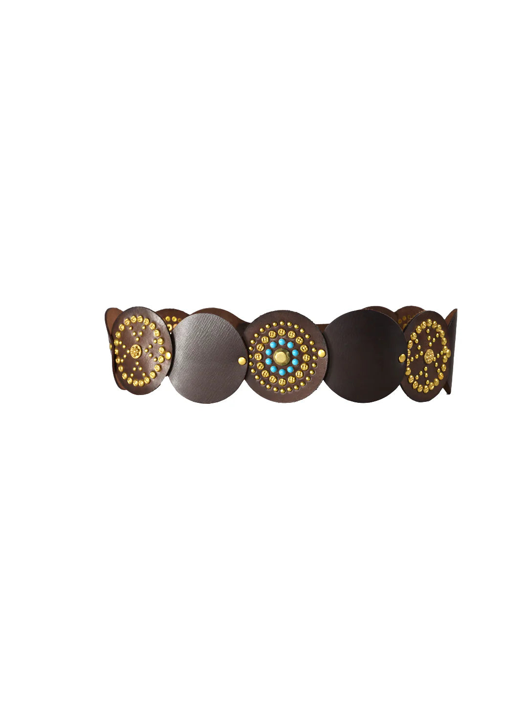Brown Boho Embelished Corcet Belt with Spiral Buckle