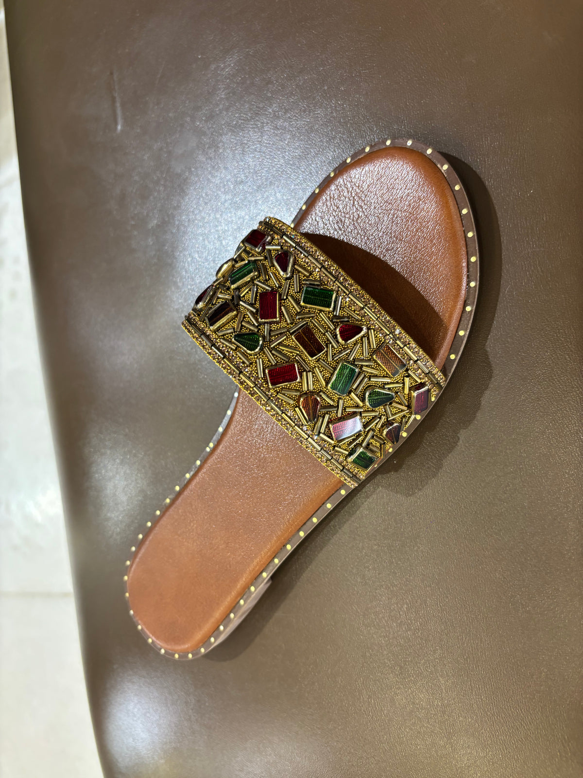 Noori Ethnic Bling Cushioned Slippers in Antik - The Heels India