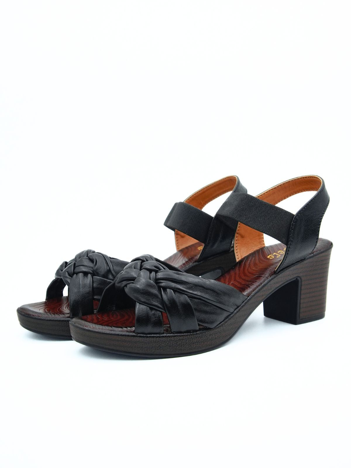 Yeezu Leather Knot Block Heels