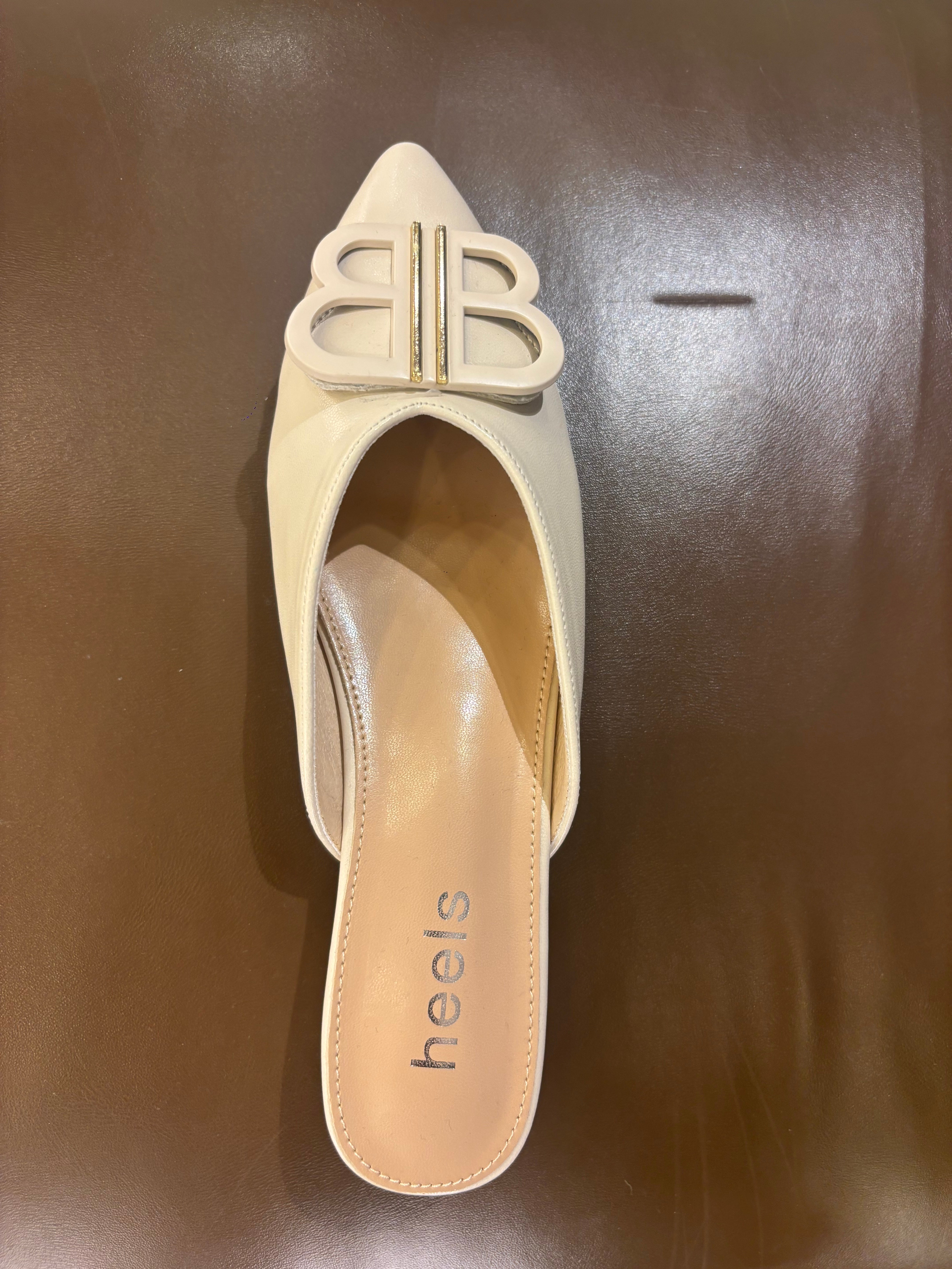 Linda Mid Heel Cushioned Back Open Pointed Mules